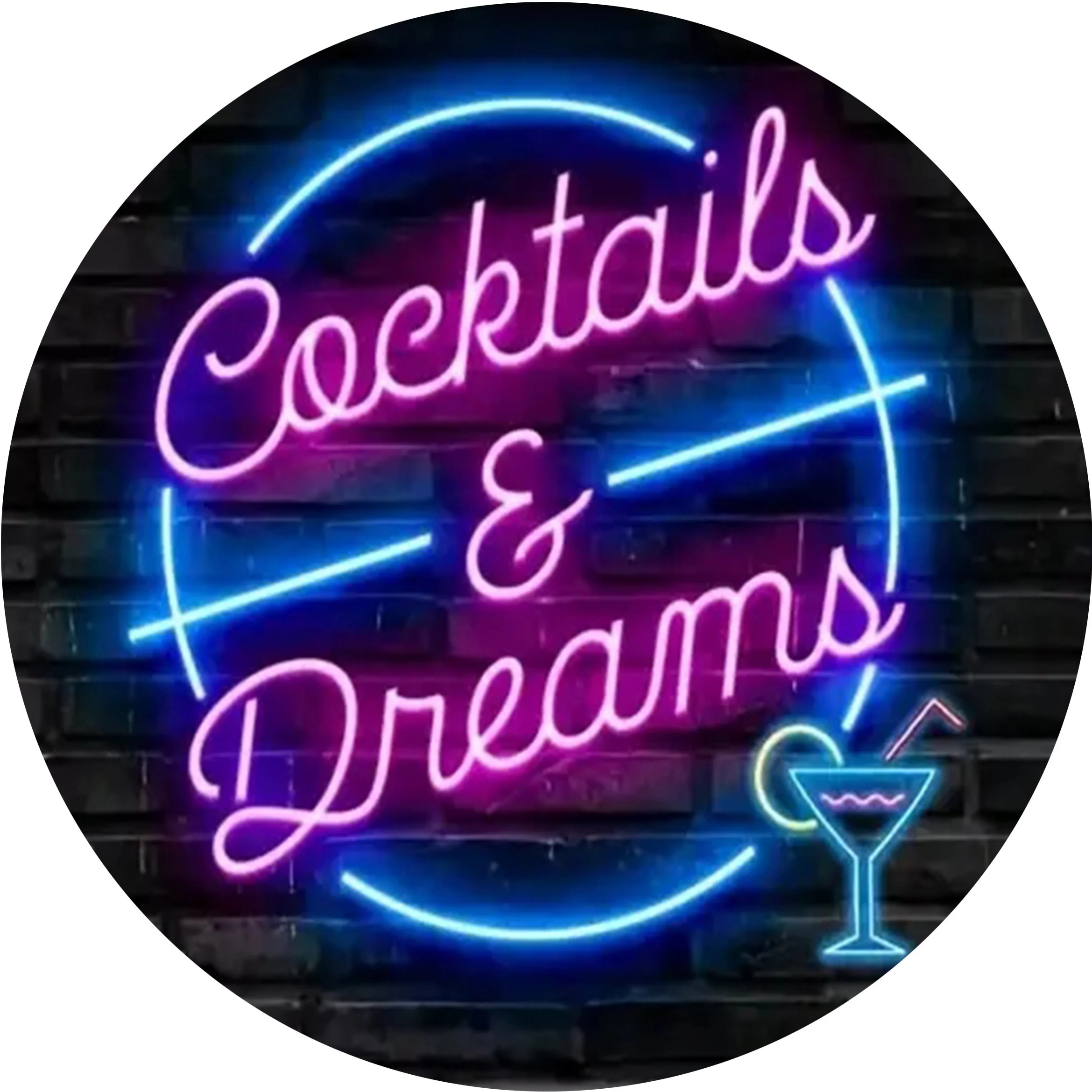 2D flat, 1pc retro Neon-style "Cocktails and Dreams" wooden - humorous wall art, perfect gift view 3