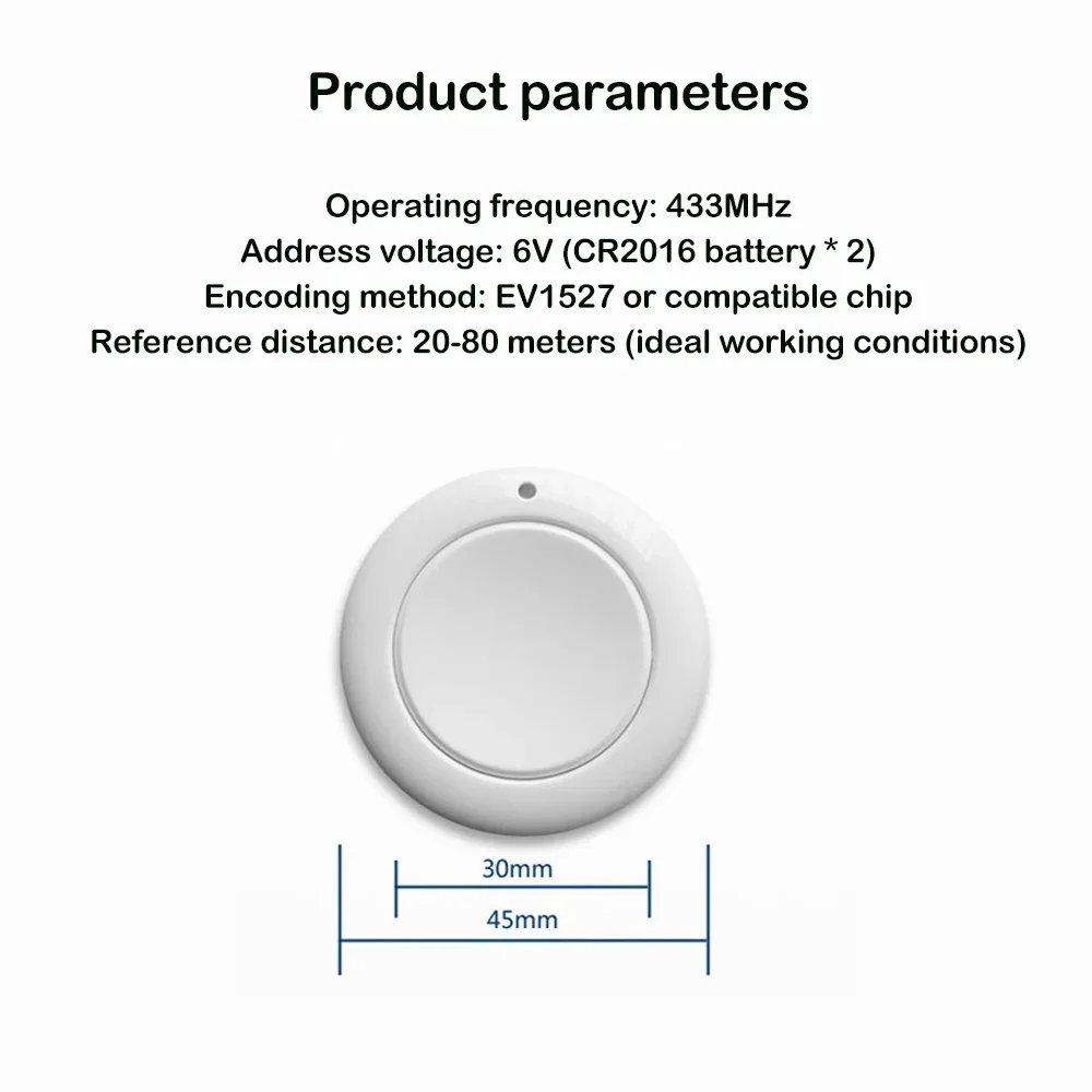 Round Shape 1 CH Button RF Transmitter Wireless Remote Control 433 MHz EV1527 Roundness Design Remote Key Sticky Wall Panel