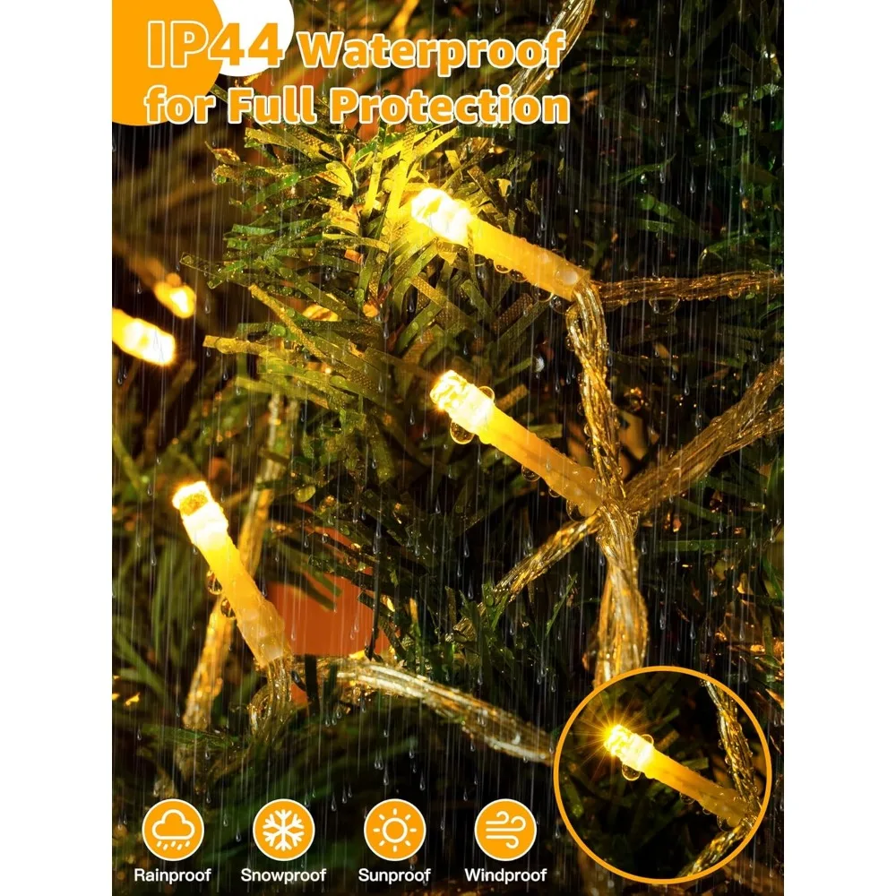 Рождественские гирлянды 1200 светодиодов, 196 футов, 8 режимов, гирлянды с регулируемой яркостью, пульт дистанционного управления и таймером, водонепроницаемые для праздничных украшений