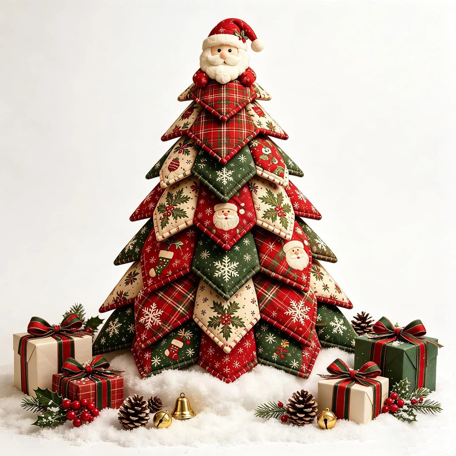 DIY Quilted Christmas Tree Fabric Toy Handcraft Beginner‑Friendly 3D Tabletop Christmas Sewing Kit Santa Claus Decoration