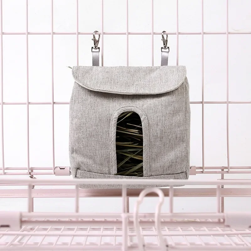 1PC Hanging Pouch Feeder Hay Bag Holder with Hooks Feeding Dispenser Container for Rabbit Guinea Pig Small Animals Pet S/M/L