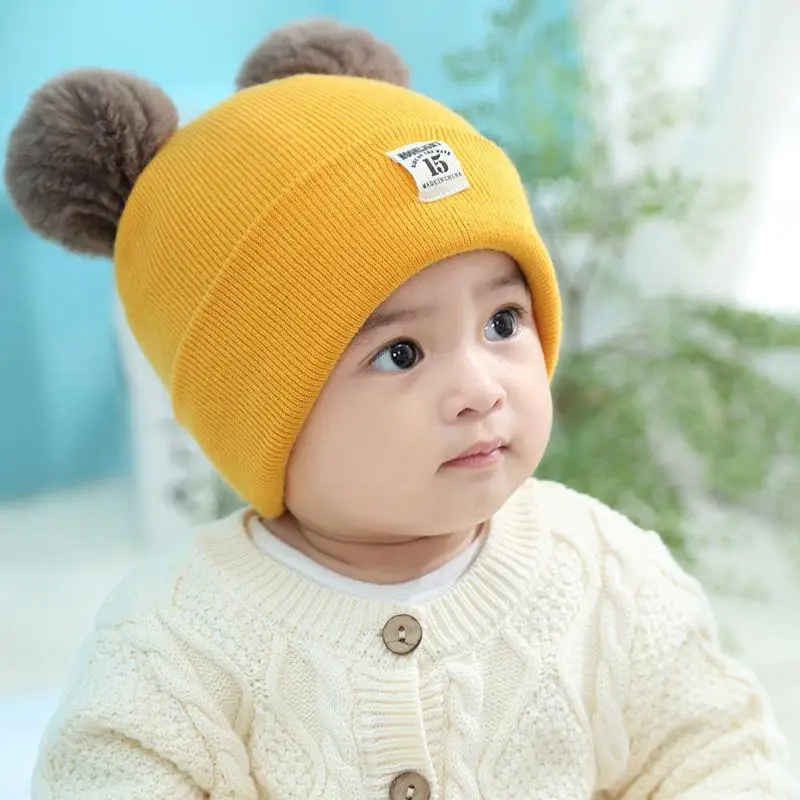 Winter Spring Crochet Baby Hat Soft Pompom Infant Girls Boys Cap Beanie Solid Color Kids Knitted Warm Ear Protection Bonnet Hat