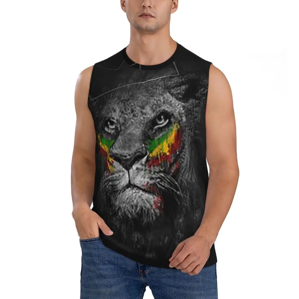 Rastafarian Amaiquina Reggae Rasta Lion Street Skullies Men Sleeveless Tank Tops Breathable Gym Fitness Running Sport Vest