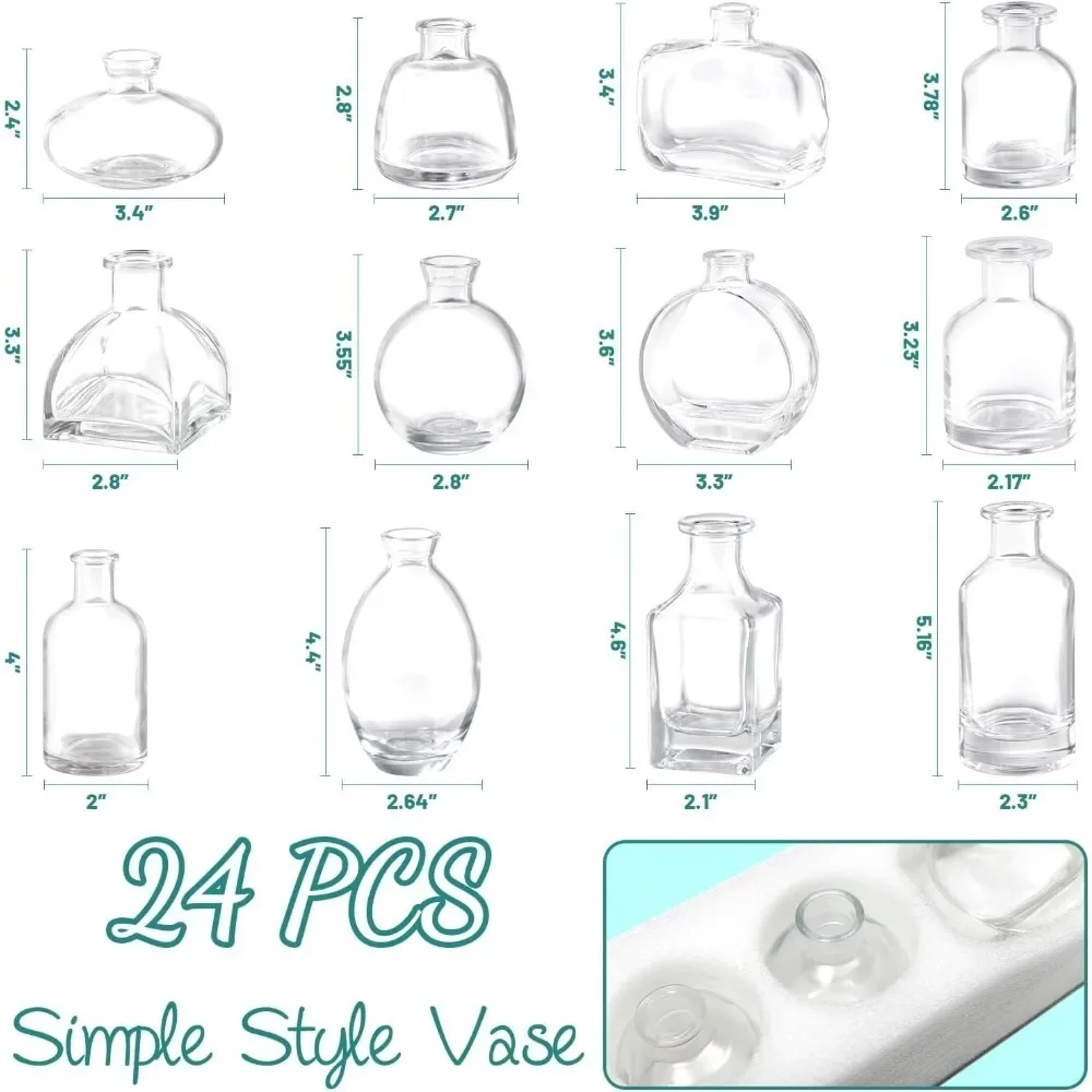 Glass Bud Vases in Bulk, Clear Bud Vases for Centerpieces, Small Glass Flowers Vintage Vases for Rust