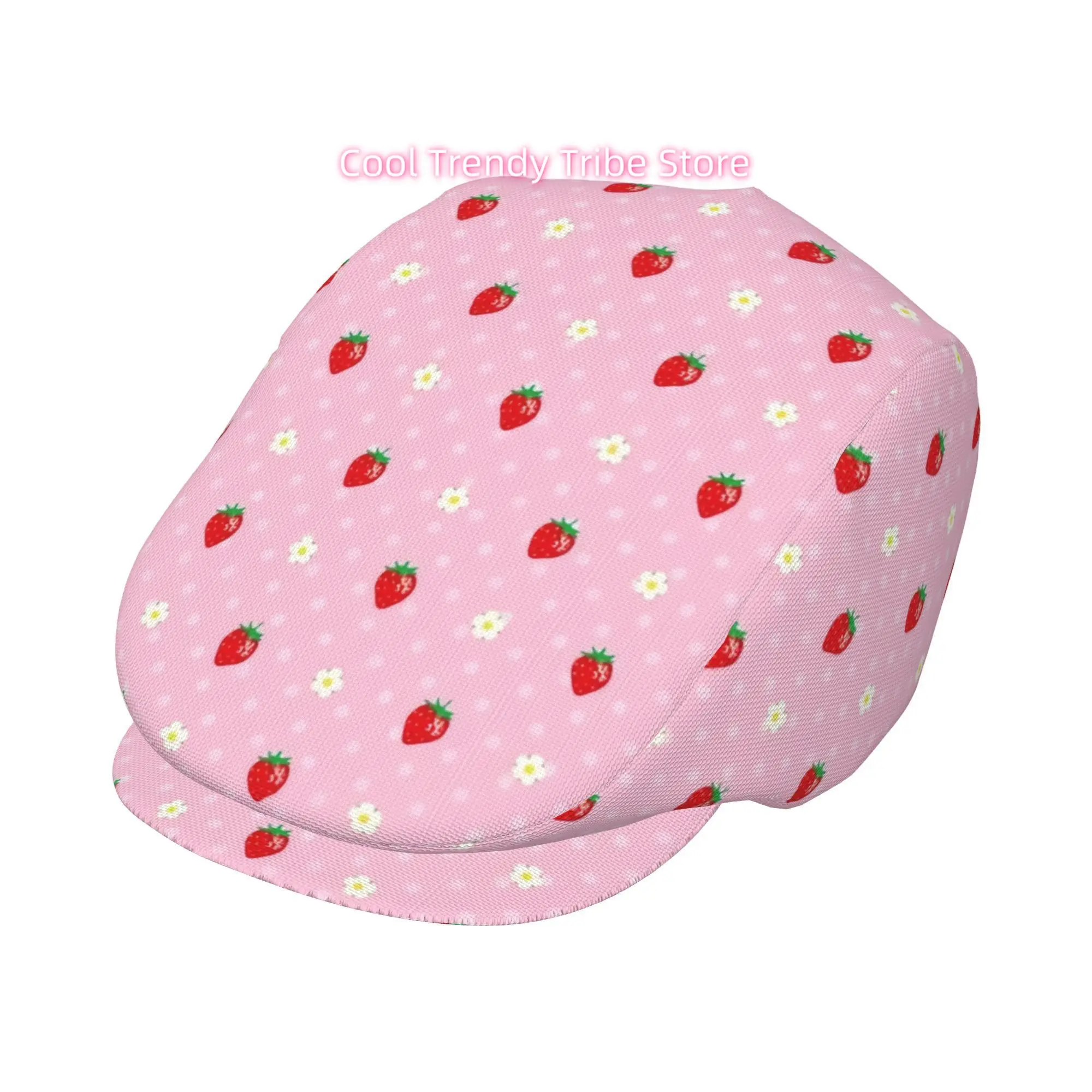 1pc Strawberry Sweetheart Powder Full face print beret Fashion newsboy cap Unisex golf cap Outdoor sports Leisure activities For