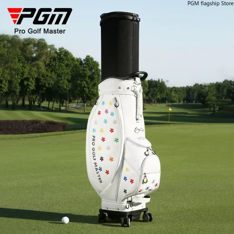 PGM Golf Bag Women's Telescopic Golf Bag Four-wheel Flat Push Aviation Checked High-end Embroidery QB138