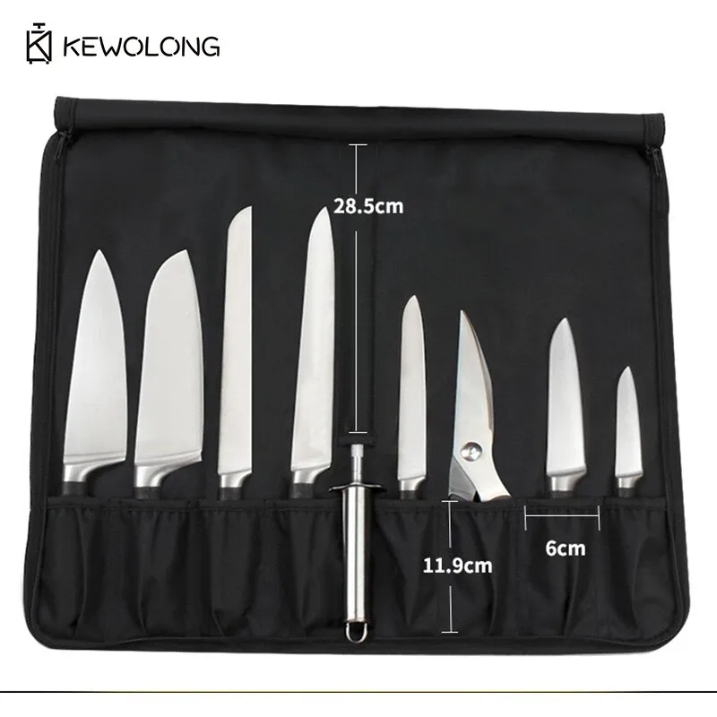 حقيبة سكين مقاومة للماء - حقيبة سكاكين الشيف مقاومة للقطع للطلاب، تخزين أدوات المائدة المحمولة مع مقصورات مبطنة