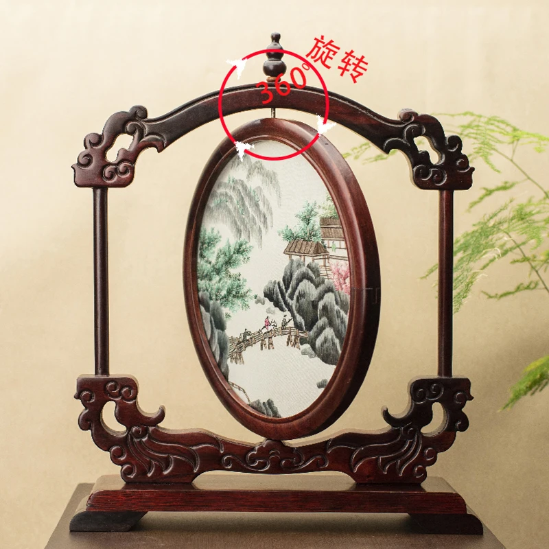 Suzhou ricamo decorazione nuovo stile cinese soggiorno Desktop fatto a mano su entrambi i lati paesaggio tavolo schermo palissandro