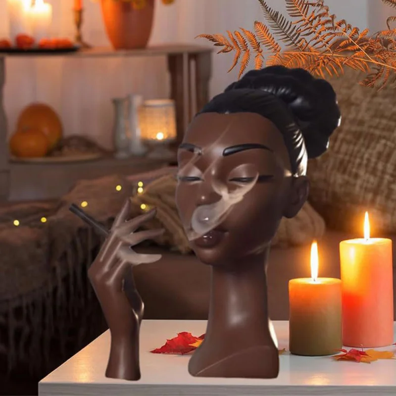 Black Woman Head Incense Burner - Artistic Airflow Incense Stand, Decorative Statue for Aromatherapy