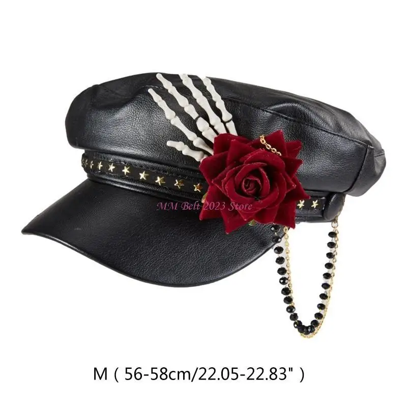 49ME Cappello da strillone Steampunk Cappello da strillone gotico Berretto con visiera punk Halloween in pelle