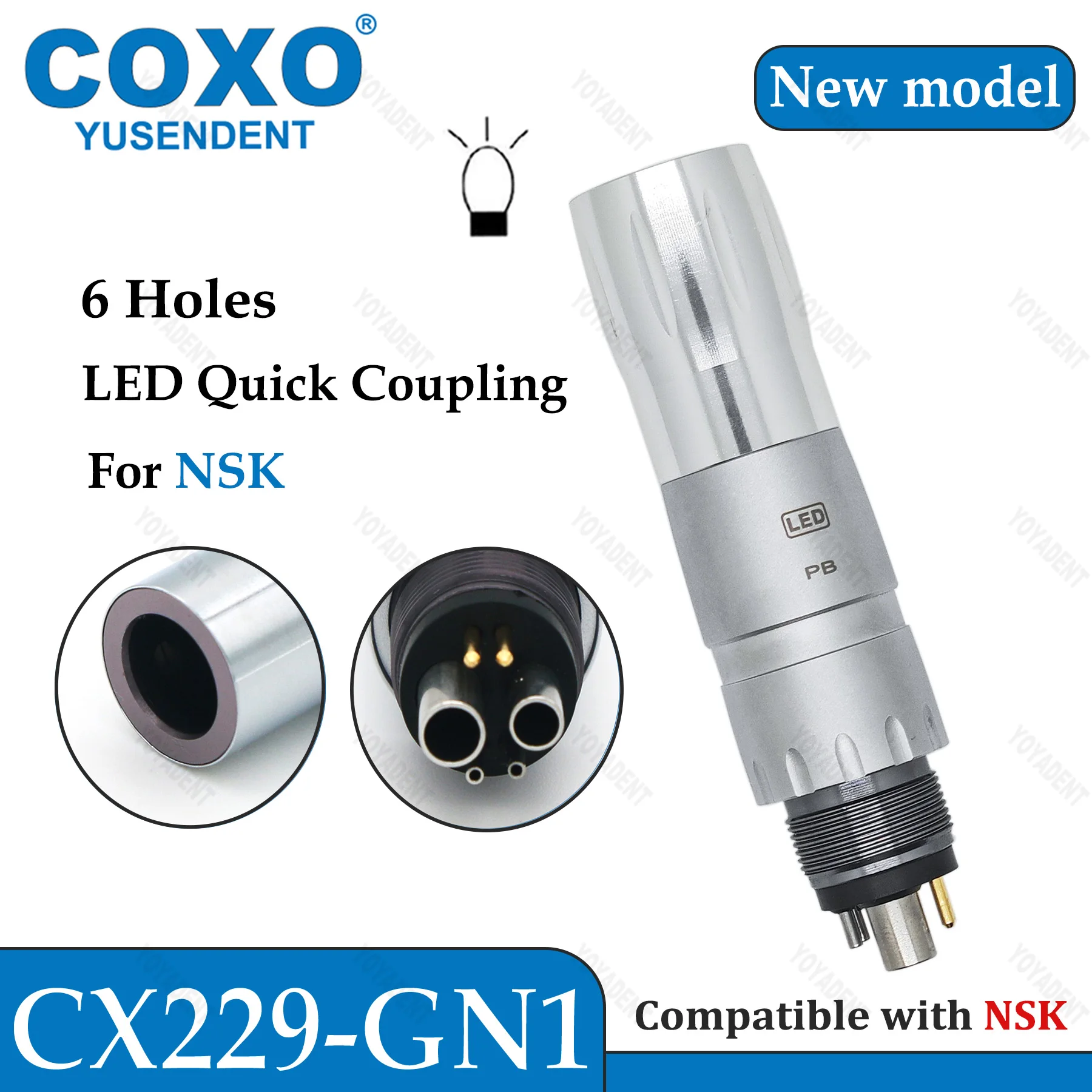 NEUES COXO Dental-Turbinen-Hochgeschwindigkeits-Handstück mit Glasfaser-6-Pin-Kupplung, passend für KAVO NSK Sirona Systeme CX207-G – Detail 8