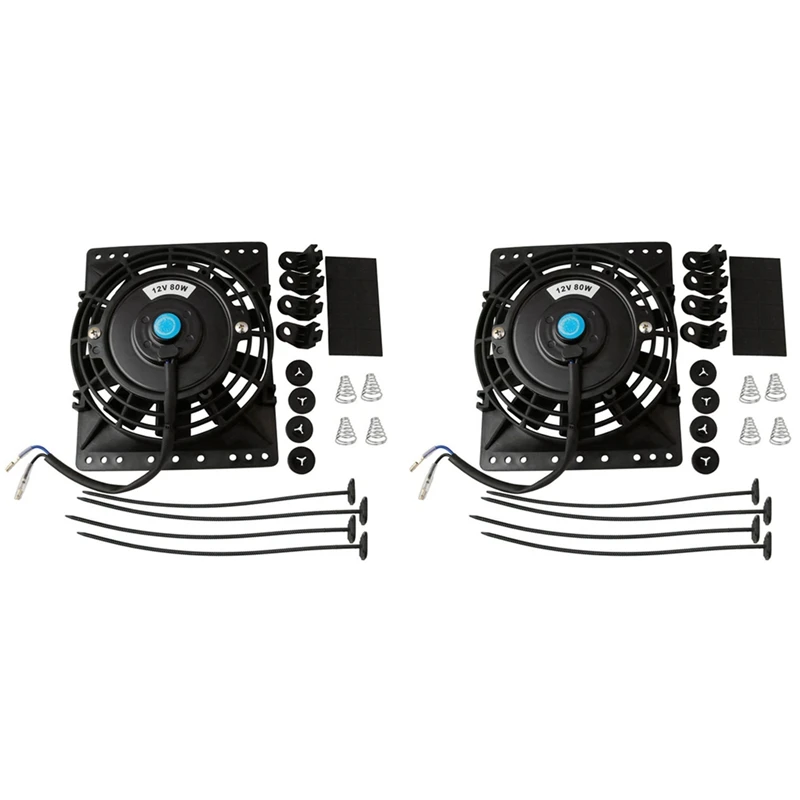 

2X 6 Inch Slim 650CFM Radiator Cooling Fans Universal Slim Pull Push 12V 80W Direct Replacement Fan With Mount Kit