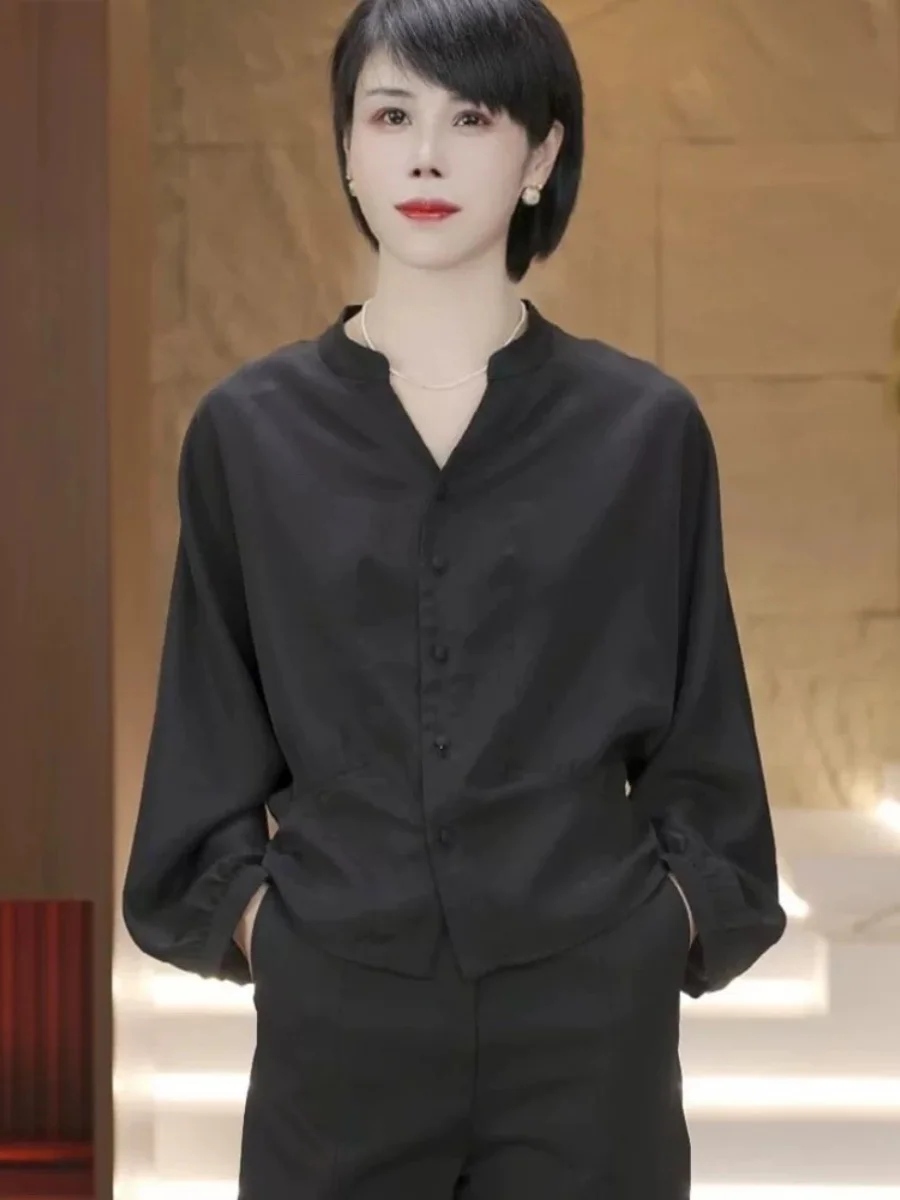 

Ankela Red Long Sve irt Women's Loose Casual Sle Autumn New Faion Slimming Outerwear V-ne Button-up Coat