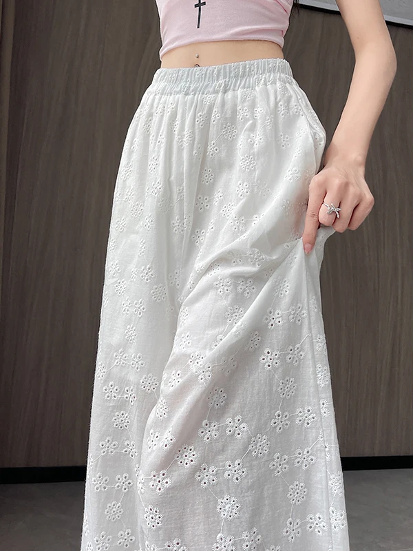 

Белые кружевные брюки с вышивкой Pal kama с цветочным принтом, женские летние 20225, уличная одежда, тонкие повседневные свободные прямые широкие брюки Y2K