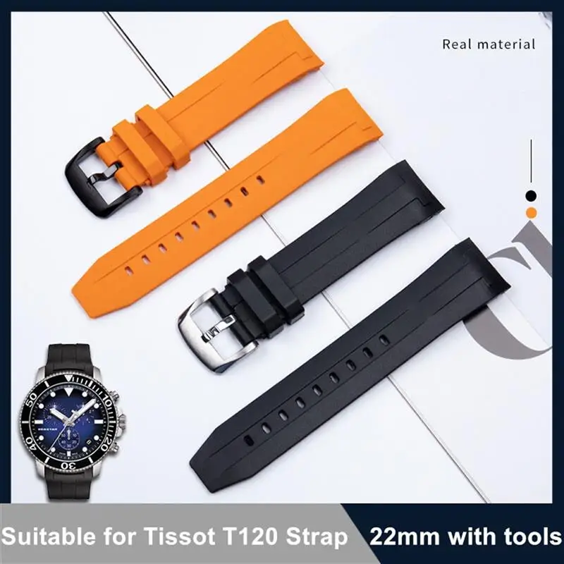 SCHIK 22mm Soft Silicone Watch Band For Tissot Strap For T120 Seastar T120417A 45.5mm Dial Rubber Sport Watchband