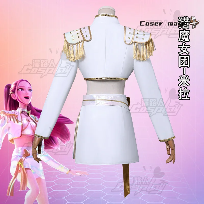 KPop Охотники Демонов Мира Косплей Костюм Белая Сценическая Униформа Охотничий Наряд Юбка Фестиваль Охотничий Хэллоуин Вечеринка для Женщин Девушка