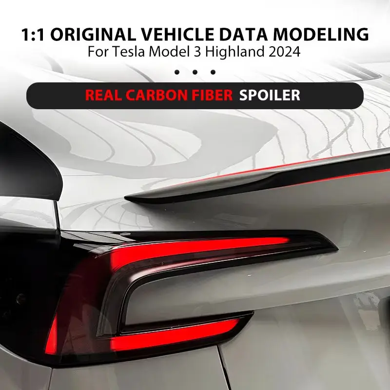 For Tesla New Model 3 Highland 2024 Spoiler Model3 Highlander Real Carbon Fiber Original Trunk Wing Car Accessories