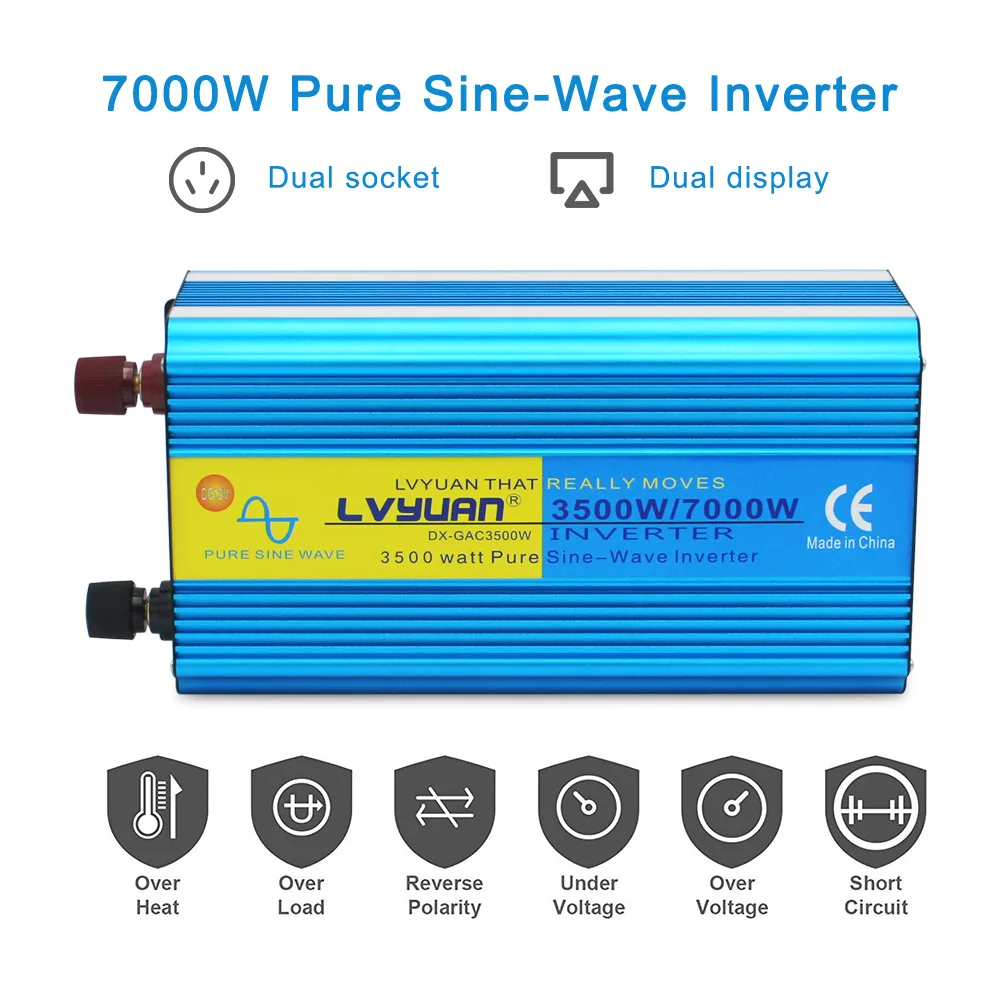 5000W/6000W/7000W Pure Sine Wave 12V/24V To 110V/220V 60Hz Power Inverter Transformer Dual USB LED Display Universal/US Socket