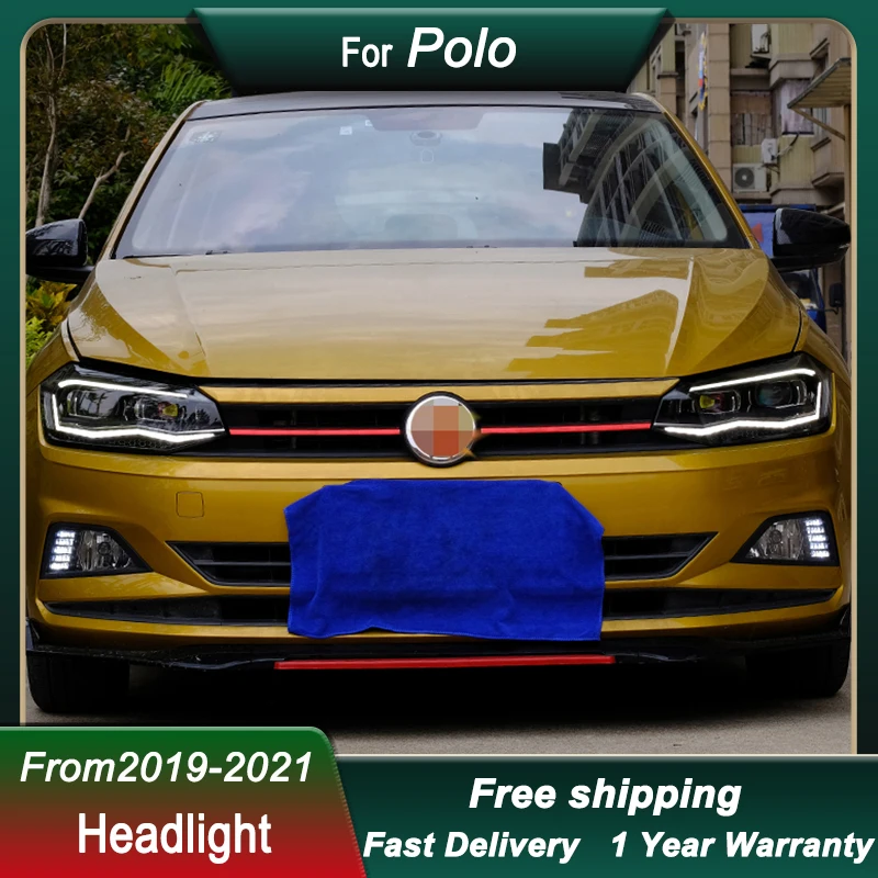المصابيح الأمامية لتصفيف السيارة الساخنة لسيارة VW Polo plus 19-21 نمط جديد كامل LED DRL مجموعة الإضاءة الأمامية