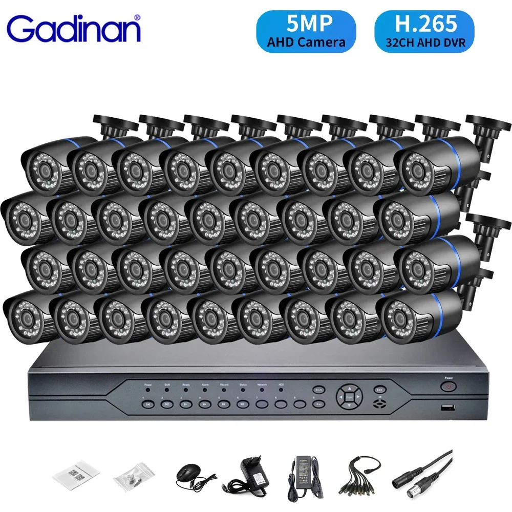 Gadinan 32CH AHD DVR كاميرا الأمن البلاستيك 5MP مراقبة الطفل نظام الدائرة التلفزيونية المغلقة في الهواء الطلق مقاوم للماء للرؤية الليلية طقم مراقبة الفيديو
