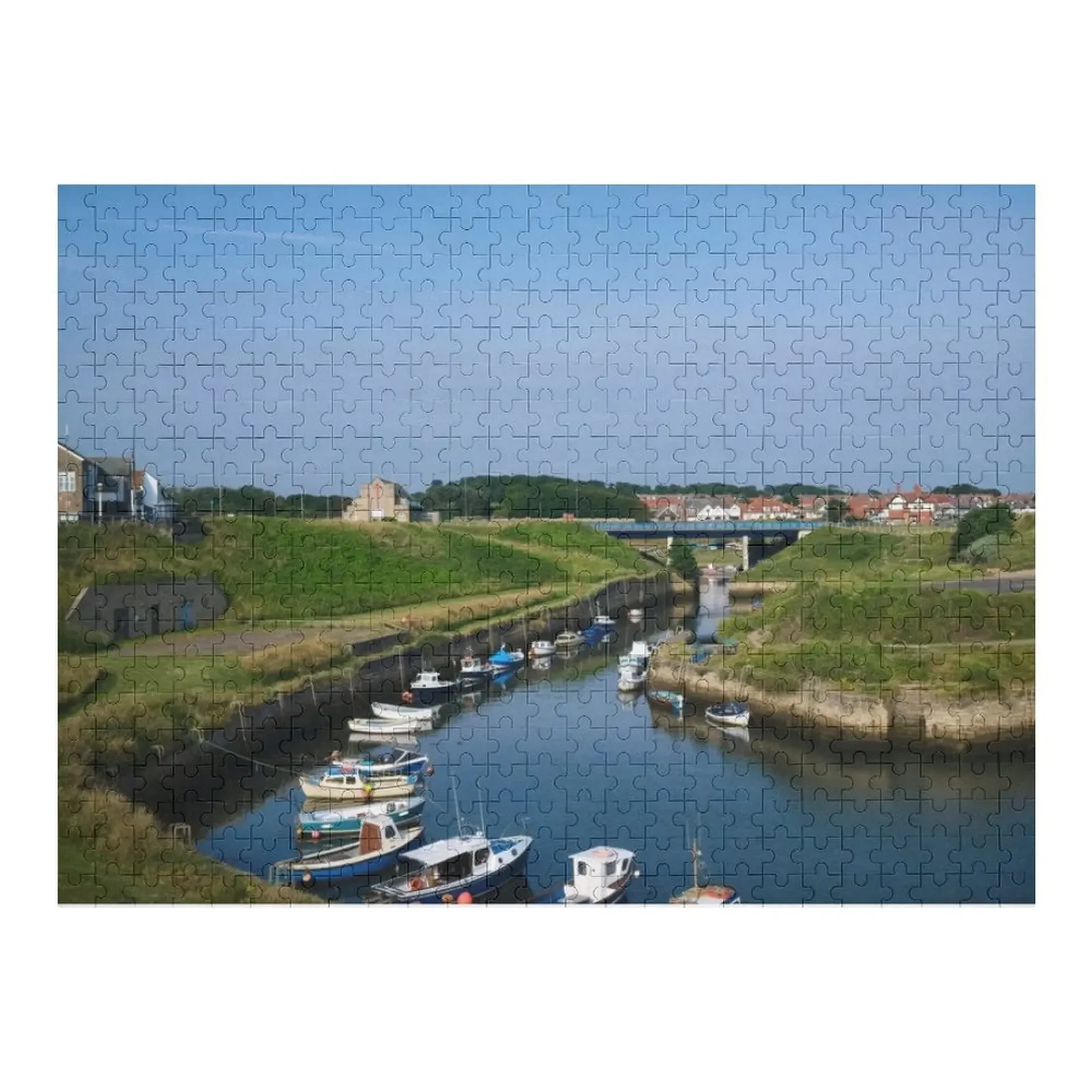 

Seaton Sluice harbour under a blue sky (2) Jigsaw Puzzle Picture Custom Wood With Personalized Photo Name Wooden Toy Puzzle