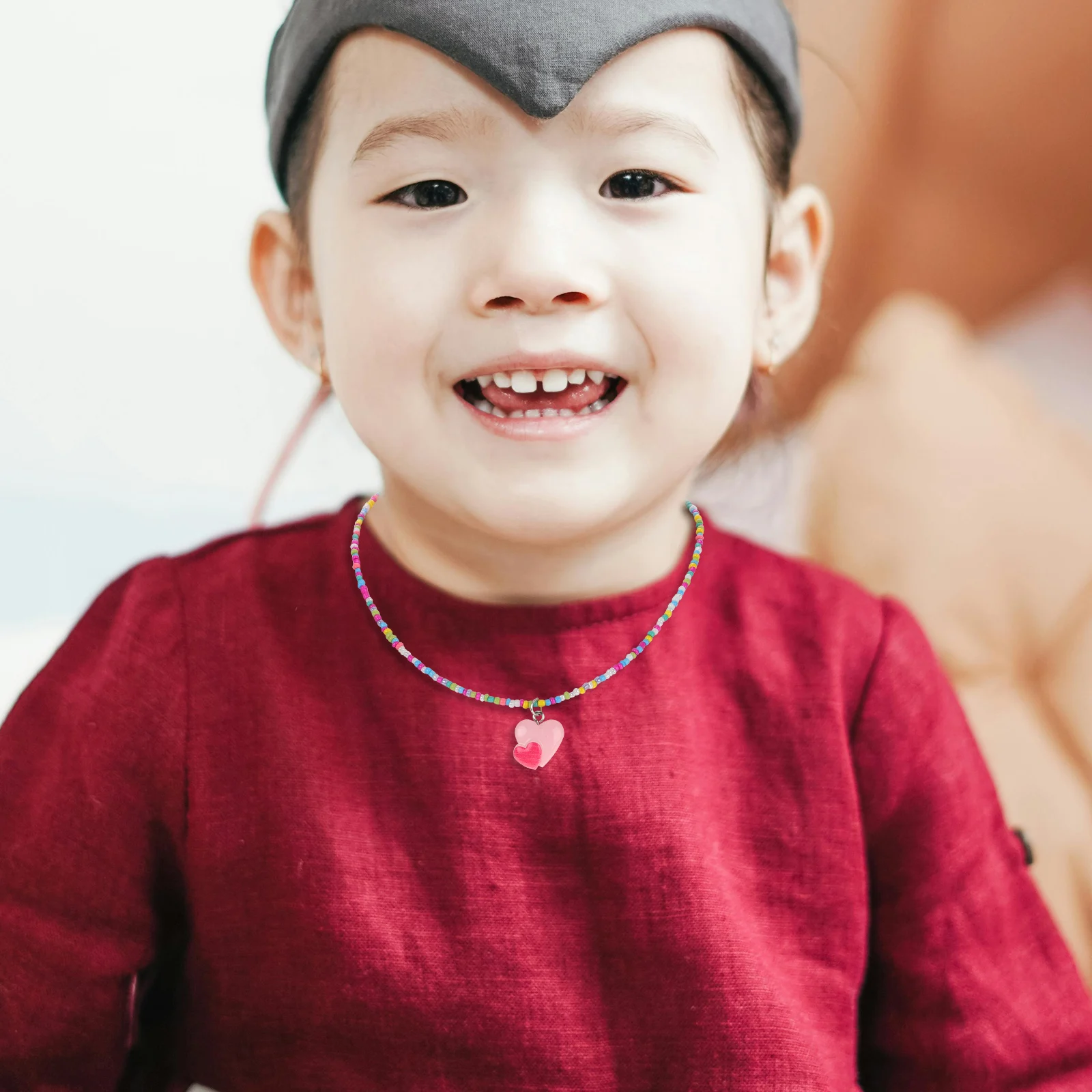 

2pcs Heart Choker Necklace For Kids Colorful Rainbow Bead Butterfly Charms Jewelry Playful Fashion Accessories Sweet Lock Chain