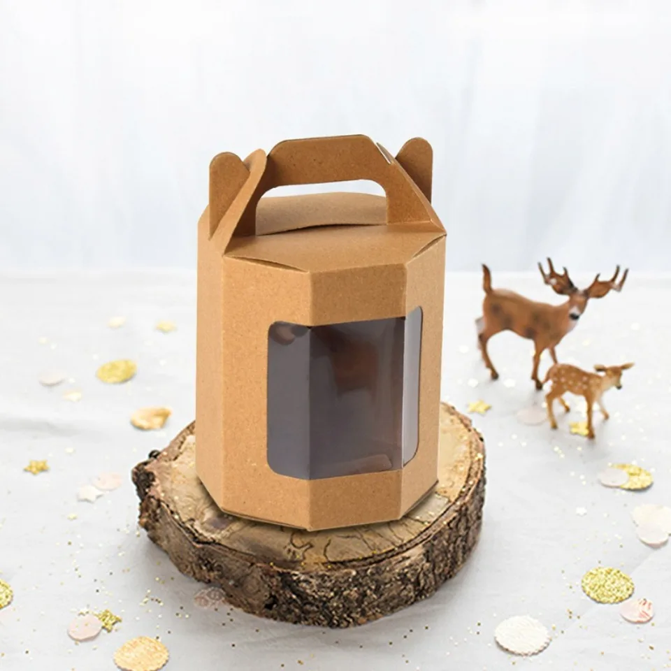 10/30/50 Stück Papier-Geschenkbox mit durchsichtigem Fenster, achteckige Kraft-Verpackungsbox mit Griff, Verpackungsbox für Geburtstagsparty-Festivals – Detail 4