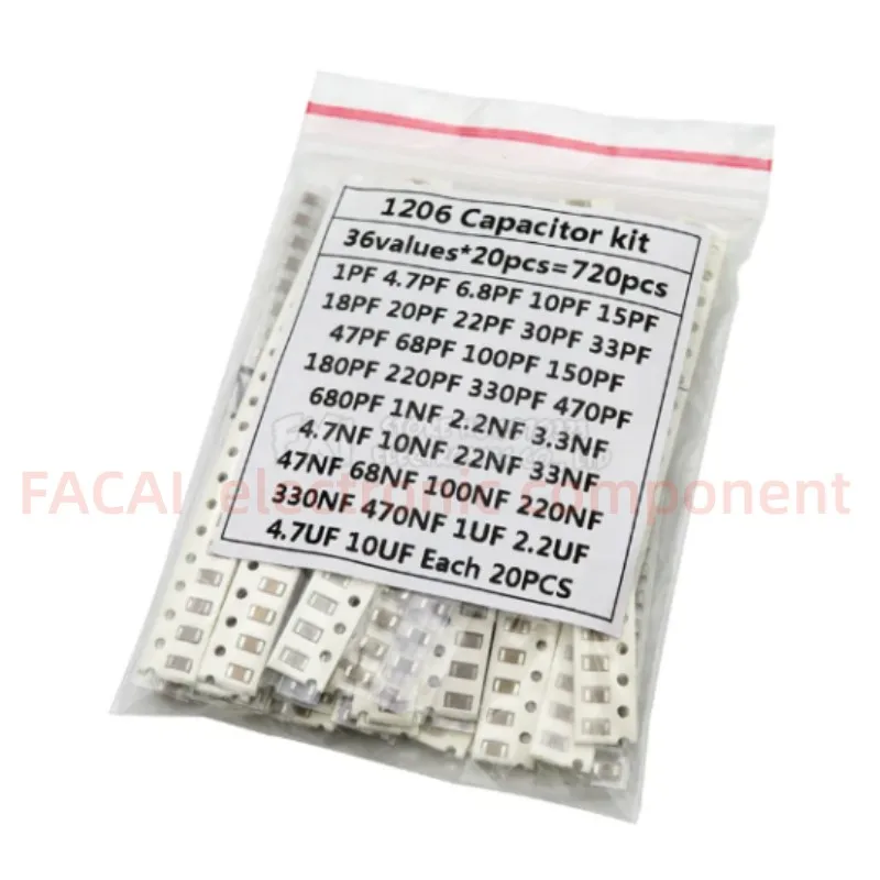 

36Values 1pF-10uF Electronic Capacitor set 1206 SMD Ceramic Capacitors assortment kit 22PF 47PF 22NF 100NF 2.2UF 4.7UF 0603 0805