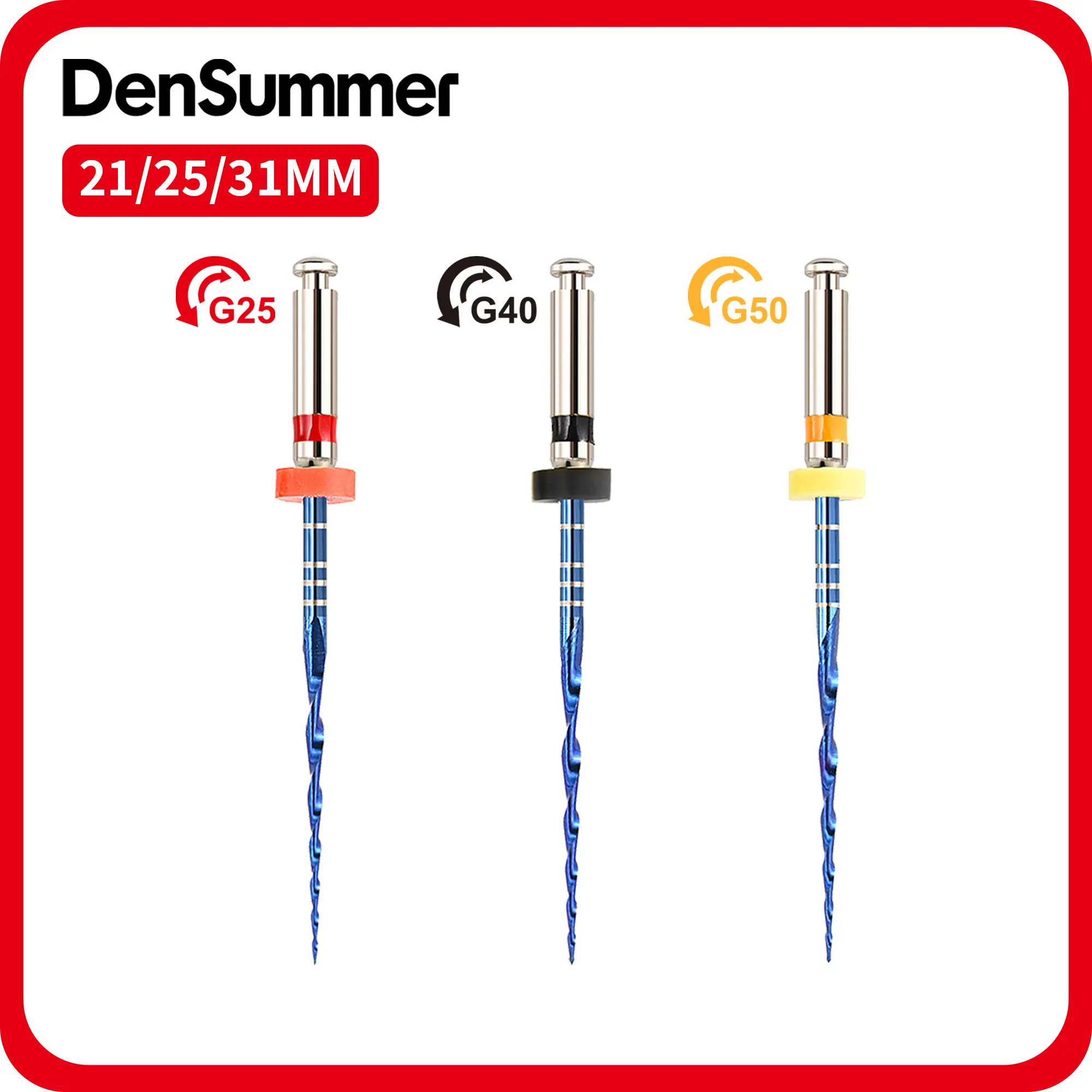 DenSummer G-ONE Blue Endo Files Non-Cutting Tip Reciprocating Root Canal File 21/25mm Heat Activation Flexible Endodontic Files