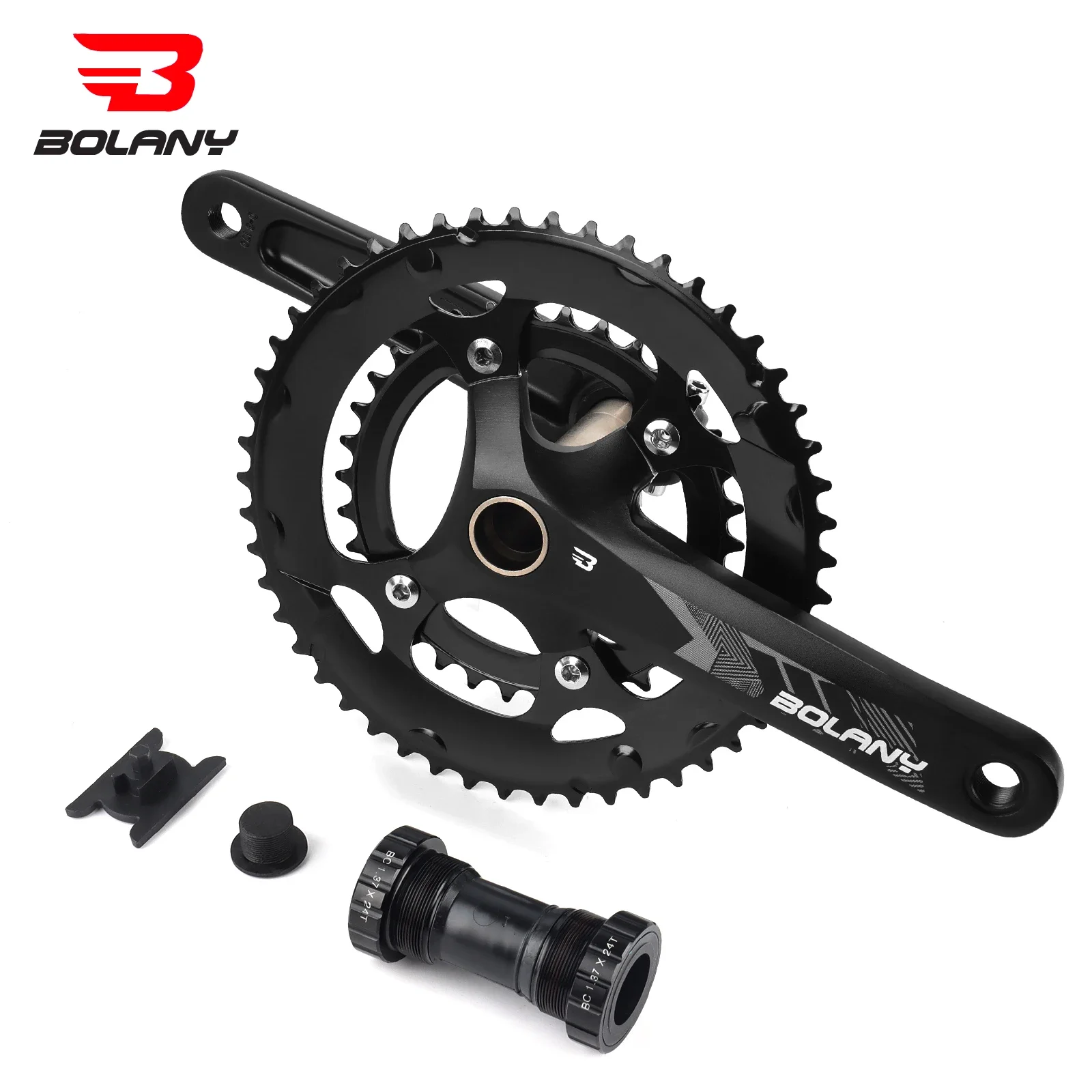 BOLANY Road Bike Hollow One Piece Sprocket Crankset 110BCD 9-12 Speed Cranks BB91 170mm 34T/50T Aluminum Dual Disc Link Crankset