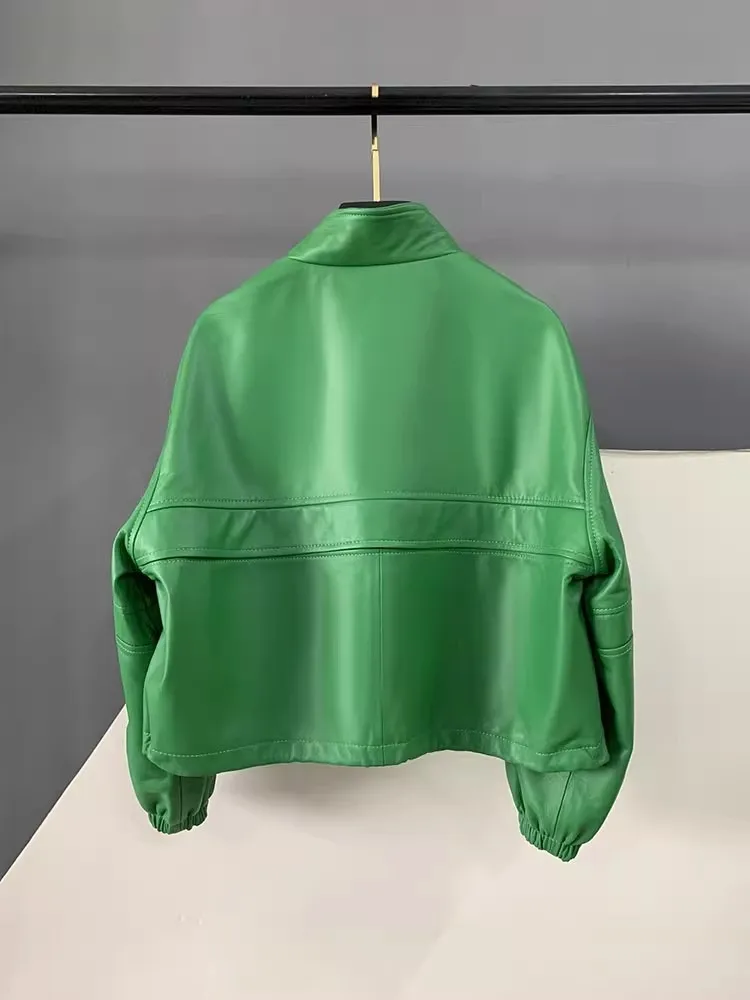 Hot Sale Autumn Casual Natural Sheepskin Women Jacket Zipper Stand Collar Outerwear Office Ladies Party Genuine Leather Overcoat