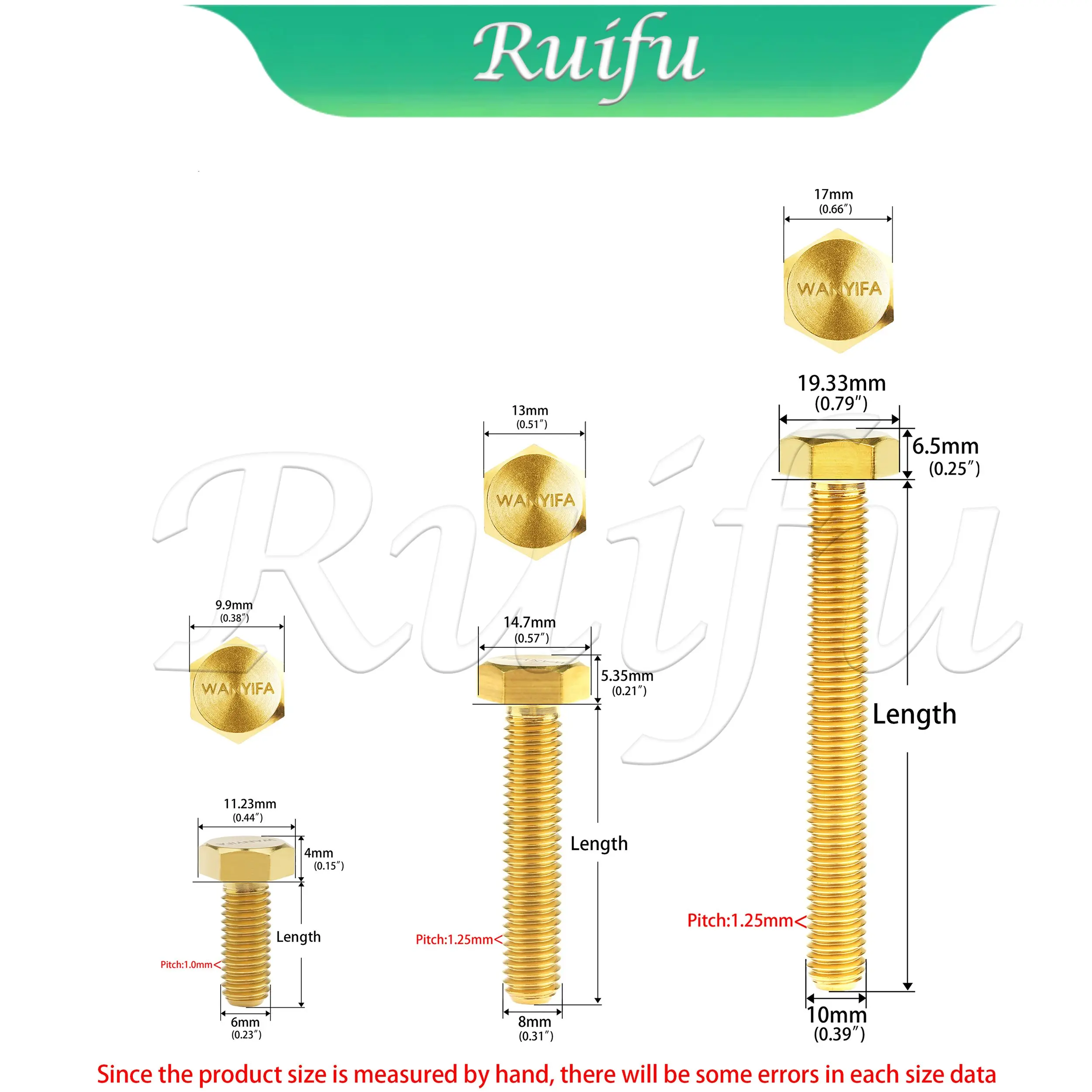 1pcs Ruifu Titanium Bolt M6/M8/M10x10 -100mm DIN933 External Hexagon Head Full Threaded