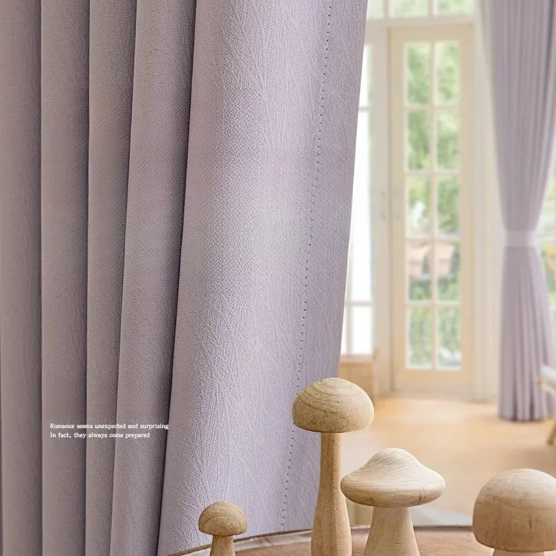 French Fresh Style Chenille Sunshade Living Room Curtains Grommet Top Easy Installation Bedroom Light Luxury Blackout Drapes