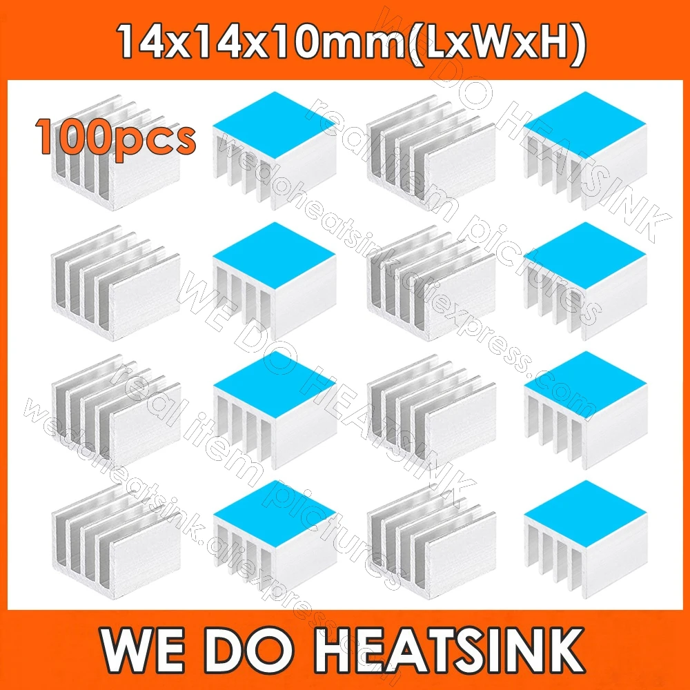 

WE DO HEATSINK 100pcs 14x14x10mm Extruded Aluminum Heat Sink IC Radiator Cooler With Thermally Conductive Adhesive Transfer Tape