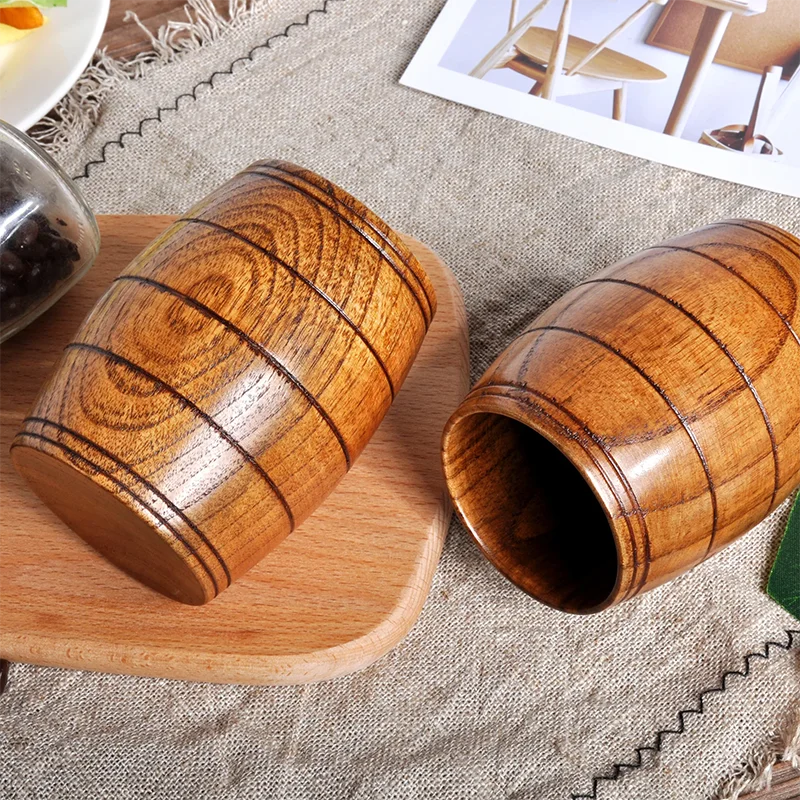 1PCS Creative Oak Barrel Shape Wooden Cup Natural Sour Datewood Teacups Wooden Wine Glasses for Beer Tea Wine Coffee Juice