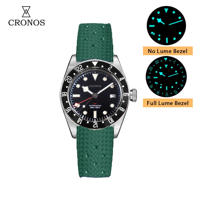 Cronos BBGMT Automatik Herrenuhr Bidirektionale Keramik-Lünette NH34 Uhrwerk Damen Endglieder Saphirglas 20Bar Wasserdicht 602