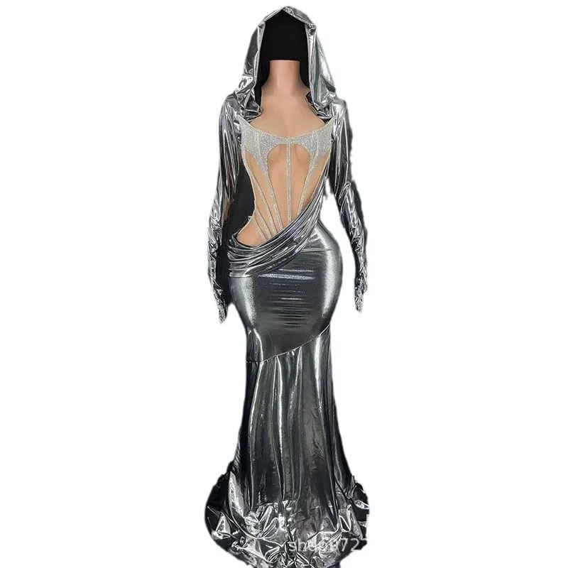 

Ведьма, черная лакированная рыбья кость, топ-труба, дизайн, модный костюм, одежда для косплея, модель, одежда для подиума, Abendkleid