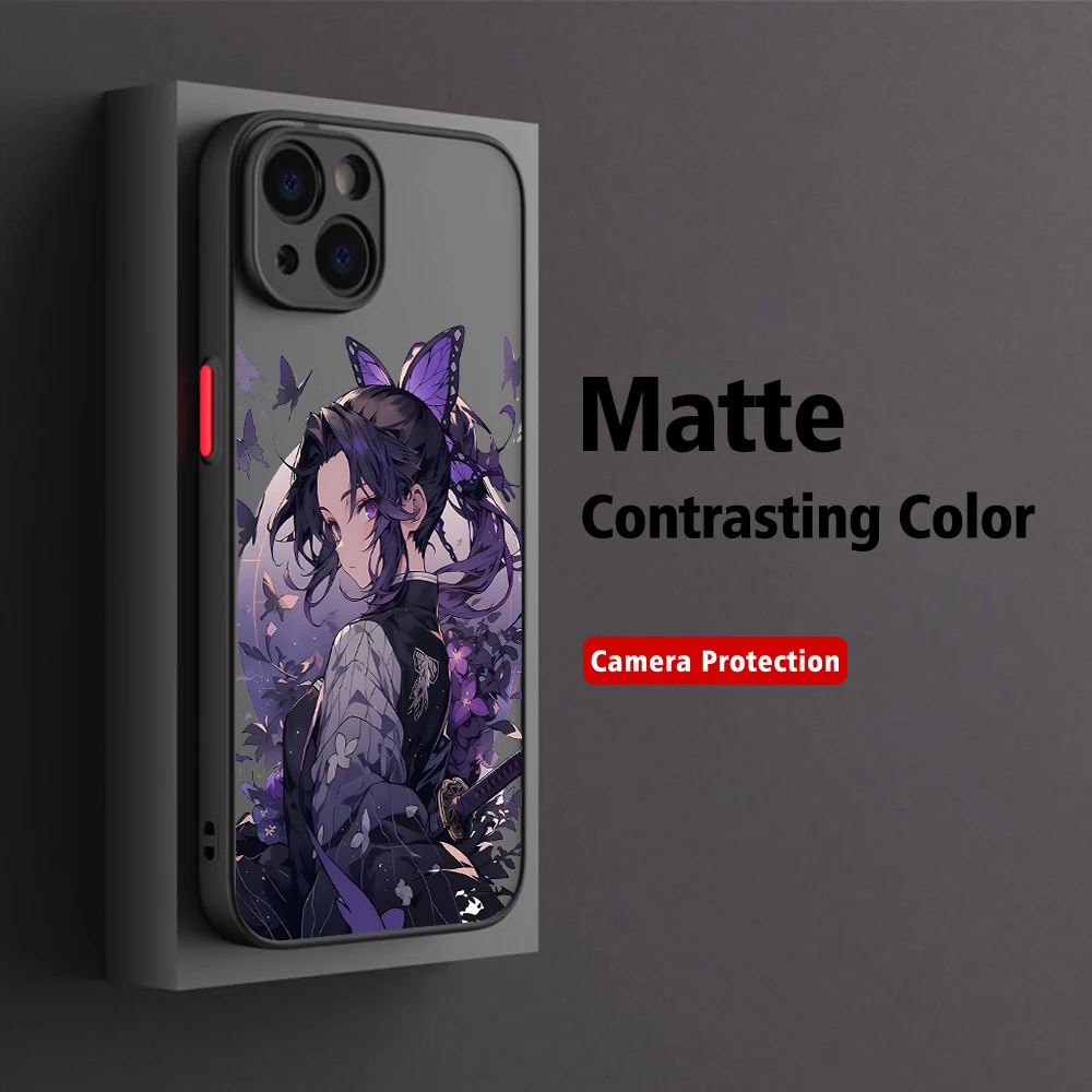 Funda de teléfono de Anime Demon Slayer, carcasa trasera transparente mate para iPhone 15, 14, 13, 12, 11, Mini Pro Max, X, XR, XSMax, 7, 8 Plus