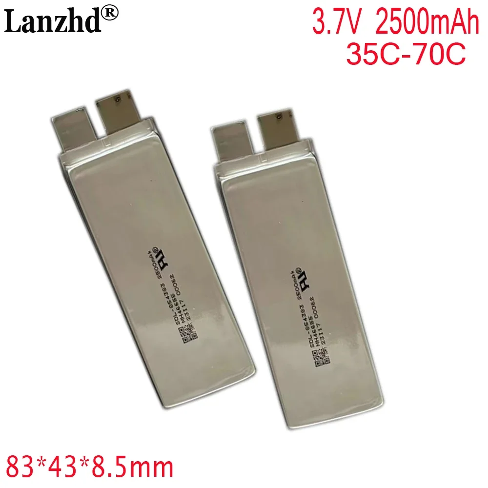 แบตเตอรี่ลิเธียม2500mAh 854383 35C โพลิเมอร์3.7V แบตเตอรี่ลิเธียม70C สำหรับแบตเตอรี่สตาร์ทรถยนต์