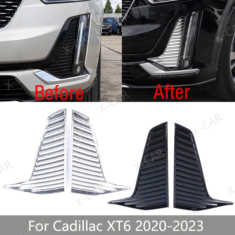

2PCS For Cadillac XT6 2020 2021 2022 2023 Front Bumper Daytime Light Fog Lamp Trim Grille Cover Frame Lid Sticker