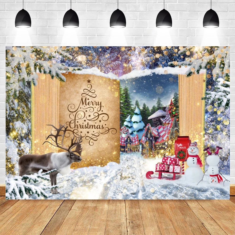 Winter Snowflake Christmas Photography Backdrop Xmas Pine Tree Snowman Glitter Bokeh Kids Portrait Party Photo Background Props