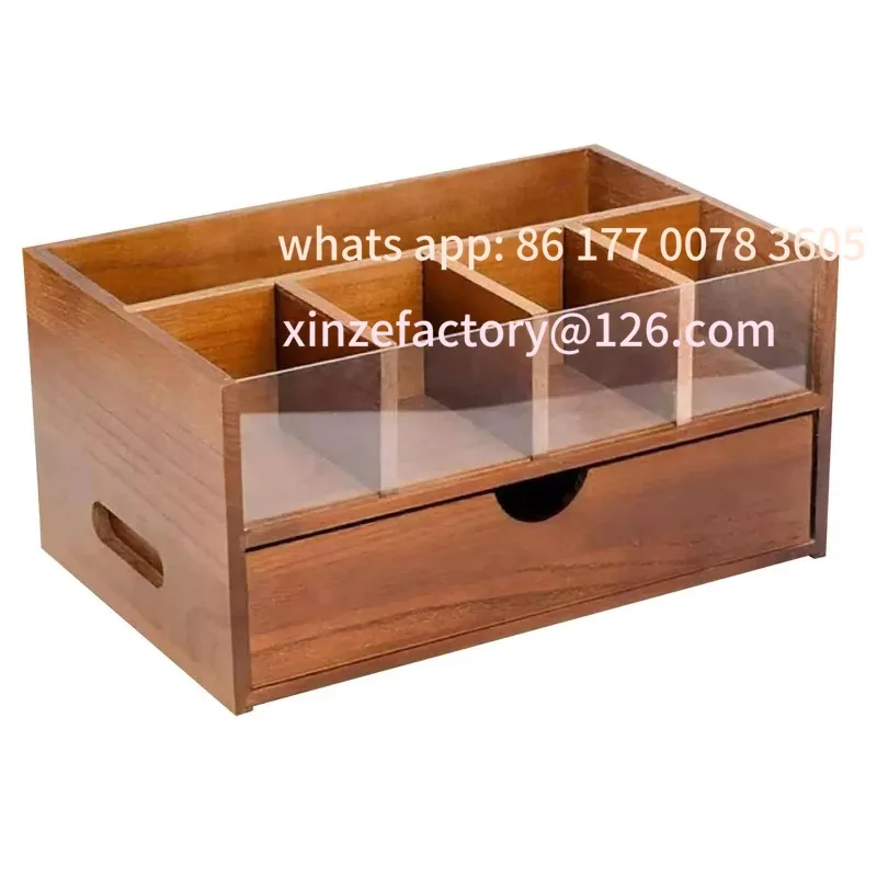 

Customizable Coffee Station Organizer with Drawer Wooden Condiment and Cup Storage Holder for Countertop, Breakroom, Home