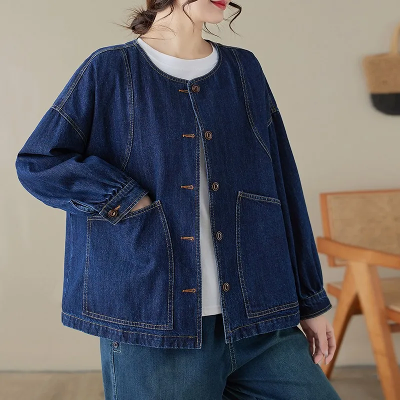 Damskie kurtki jeansowe New Arrival 2024 Spring Korean Style O-neck Solid Color Loose Female Basics Outerwear Coats B3315