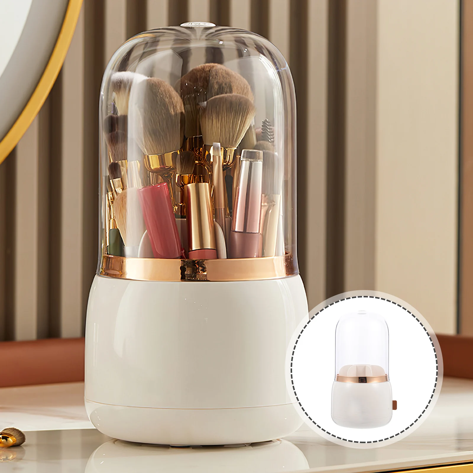

Rotating Dustproof Brush Holder Desktop Pen Organizer Makeup Tool Storage Container Large Capacity Household Brush