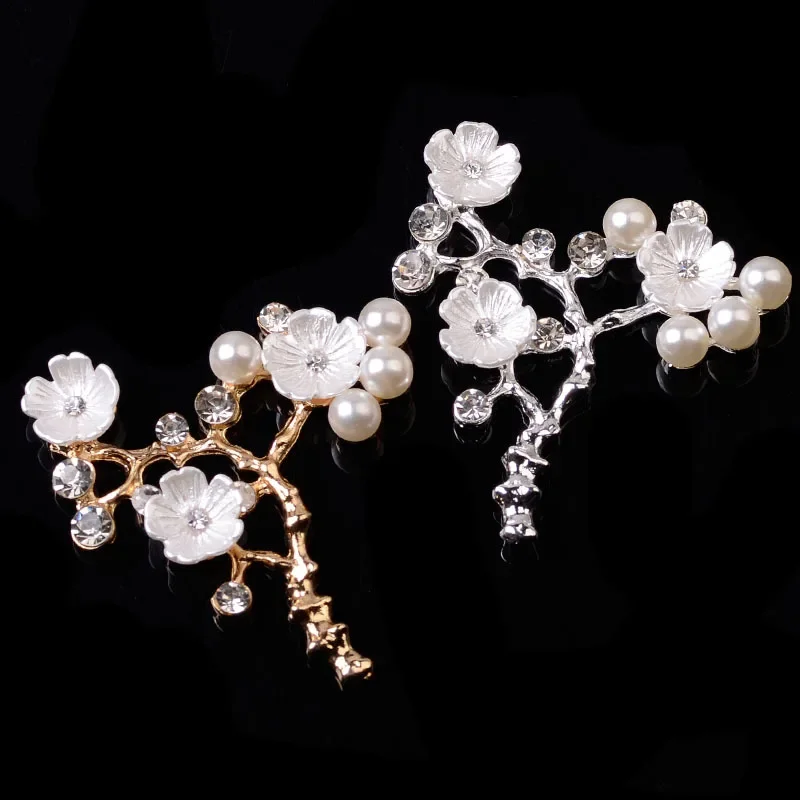 

Engood 50pcs Three-Flowers Pearl Rhinestones Alloy Branch Button DIY Hair Phone Case Decoration Sewing Trim Embellishments Craft
