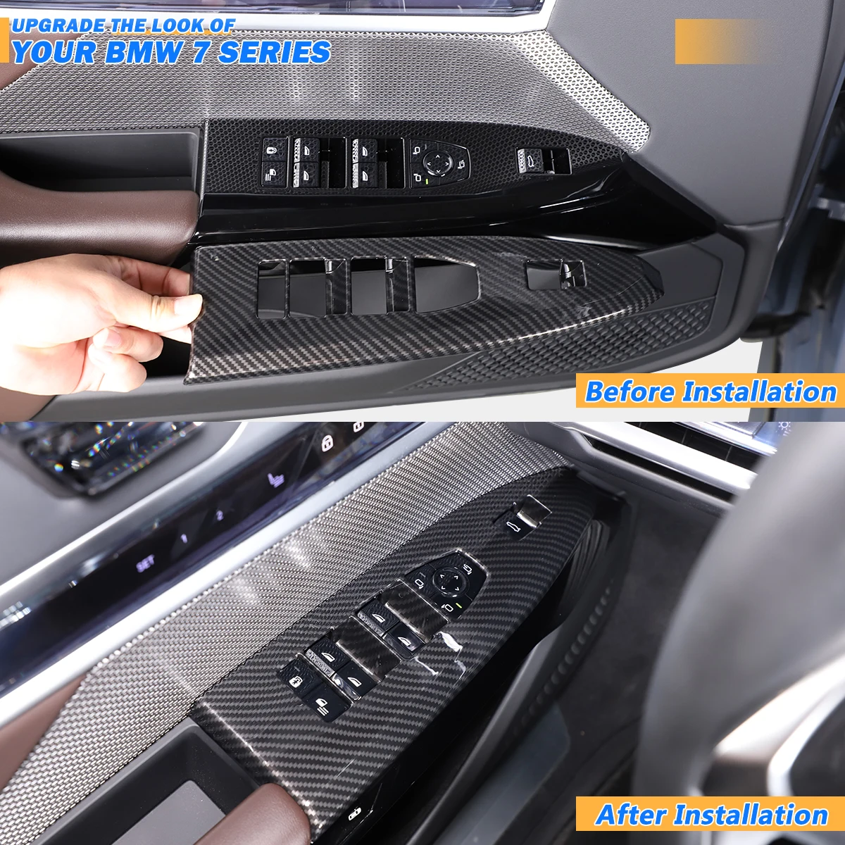 

For BMW 7 Series/G70 glass lifting frame window switch control decorative frame ABS carbon fiber pattern 2pcs 2023-2025