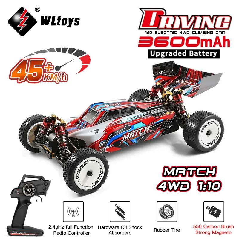 Wltoys 104001 1/10 RC Car 45KM/H 4WD 2.4G  Remote Control Racing Car Drift High Speed Off-Road Climbing Metal Vehicles Toy