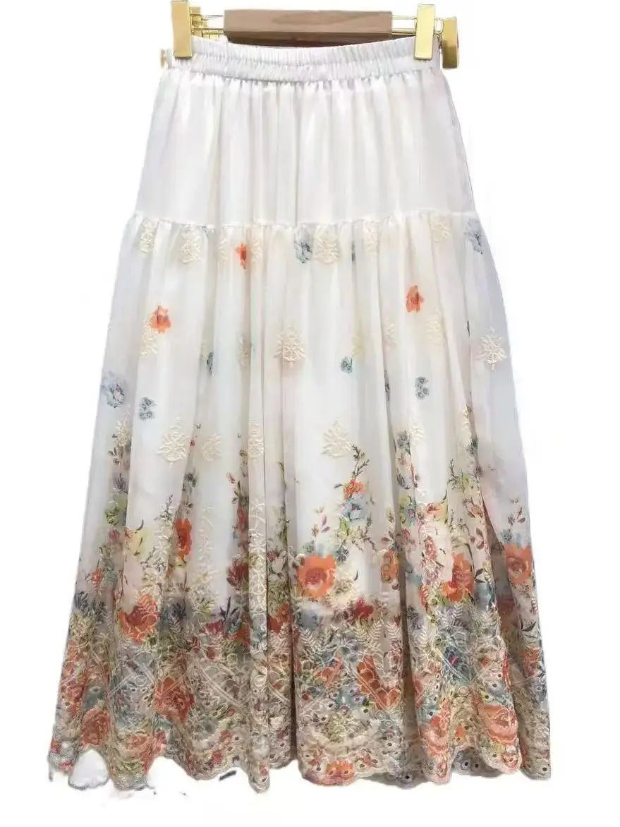 

Новая модная женская юбка миди с вышивкой и цветочным узором, коллекция Весна-Лето 2026