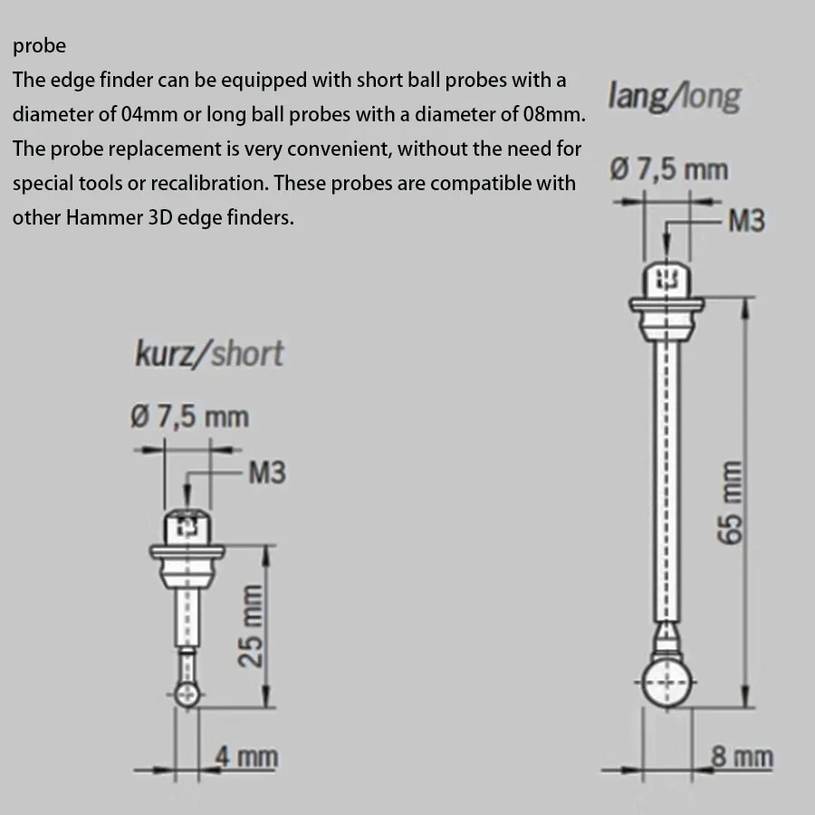 Original German HAIMER 3D Edge Finder Short Probe CNC Machine Tool 80.362.00 Short Probe/80.363.00 Long Probe