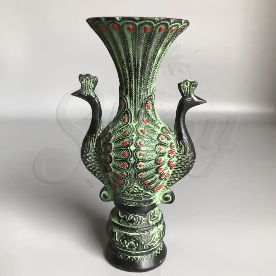 

Collectible Chinese Old Bronze Carving Peacock Auspicious Vase fengshui statue ornaments
